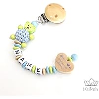 Schnullerkette mit Namen - Bär mit Häkelperle - Wenn aus Liebe Leben wird... - Junge - grün - natur - beige - blau - A008