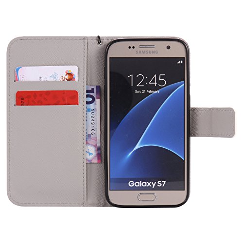 Feeltech Samsung Galaxy S7 Hülle PU-Leder und Brieftasche Bunte Muster Fall mit Magnetverschluss, Hybrid-Kickstand mit Stand-Funktion, schlagen Sie schützende weiche TPU Stoßstangenabdeckung und Kreditkartenhalter für Samsung Galaxy S7 Handgelenk Bügel-Buch-Art-Geldbeutel-Tasche mit 2 In 1 Berühren Sie Stift – White leopard - 5