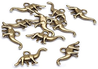 Beads Unlimited 13 x 26 mm Metal Dinosaur Pendant Antique Gold, Pack of 20