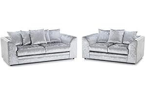 HHI Huge Sale | Modern Silver Crushed Velvet Chicago Michigan-3+2 sofa set - 3 Seater sofas - 2 Seater sofa settee - sofas for garden - Livingroom furniture 001