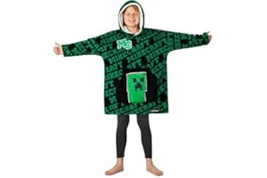 Minecraft Plaid Poncho à Capuche Oversize Garçon et Ado, Sweat Polaire Creeper, Couverture Douillette, Idée Cadeau Gamer