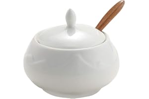 HCHLQLZ Hetoco Blanc Porcelaine Bol à Sucre, Sucrier avec Cuillère et Couvercle Récipients D'épicespour Boîte Assaisonnement la Maison et de Cuisine