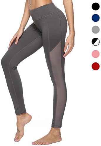 dh Garment Women's Mesh Leggings High Waist Yoga Pants With Waistband Pocket - Tummy Control (Small)