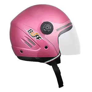 Xinor Buff Open Face Helmet With Plain Visor, Scooty Helmet for Men and Women | ISI Standard | (Pink)