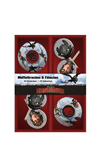 Dragons 48 teiliges Muffin Backset im Geschenkkarton mit Fähnchen und Muffinförmchen