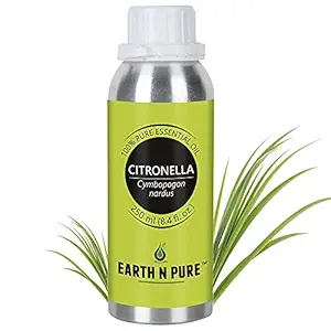 Earth N Pure Citronella Essential Oil 100% Pure, Undiluted, Natural And Therapeutic Grade - Perfect for Aromatherapy, Relaxation, Skin Therapy & More 250 Ml (8.4 Fl.Oz)