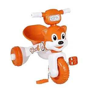 Fun Ride Baby Easy to Fold and Store Charlie Cat Foldable Tricycle with Music and Lights for Indoors (2 -4 Years, Weight Upto 18 Kg), Orange