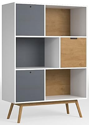 VS Venta-stock Étagère Leti Blanc, Fabriquée en Bois de pin Massif, 3 Portes, 141 cm d'hauteur