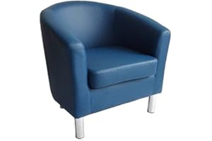 The Home Garden Store Designer Leather Tub Chair Armchair For Dining Living Room Office Reception (Royal Blue)