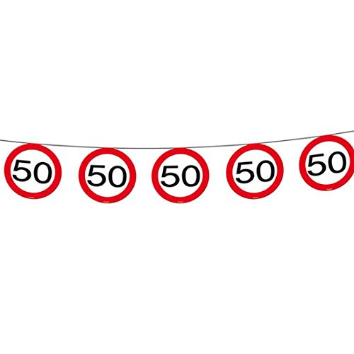 Amakando decorative party pennant road sign 50th birthday bunting traffic sign Birthday bunting jubilee streamer garland deco anniversary Banner decoration jubilee articles