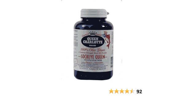 Queen Charlotte SOCKEYE QUEEN Olio Puro di salmone rosso del Pacifico (OMEGA  3 + ASTAXANTINA) - 120 capsule : Amazon.it: Salute e cura della persona