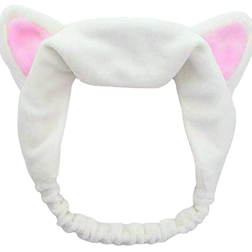 Contever® 1x Niedlich Katzenohren Stirnbänder Flannel Mädchen Turban Haarband Baden Spa Make up Haarreif Elastisch — Weiß - 2