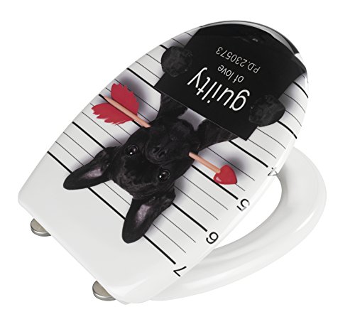 Wenko Premium WC-Sitz Guilty Dog Toiletten mit Absenkautomatik, rostfreie Fix-Clip Hygiene Edelstahlbefestigung, 1 Stück, 22405100 - 3