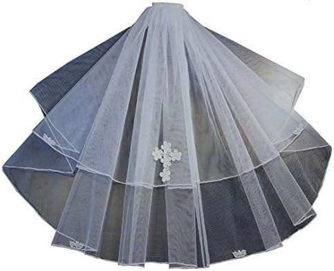 Communion veil. Girls First Communion veil with CROSS MOTIF 2 tier Veil Shouldder Length
