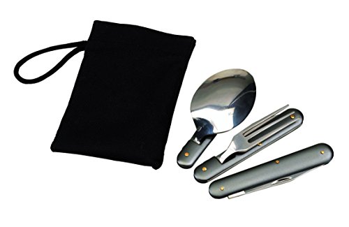 Unbekannt Outdoor Camping Cubiertos - Cubiertos de Acero Inoxidable con Bolsa Cuchara Tenedor Cuchillo abrebotellas y abrelatas - Juego de Cubiertos de Camping