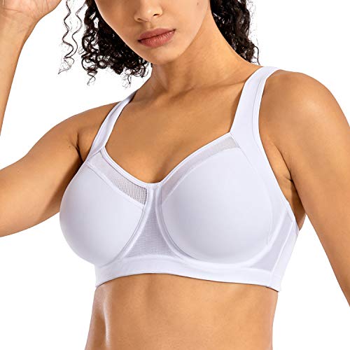 SYROKAN - Sujetador Deportivo con Aros Espalda Deportiva Sin Relleno para Mujer Blanco ES:105C (EU 90C)