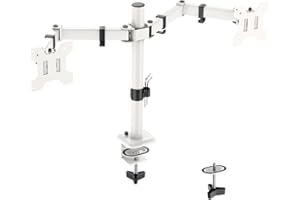 FORGING MOUNT Soporte ergonómico para monitor dual para pantallas LCD LED de PC de 13 a 32 pulgadas para escritorios, brazo de soporte de brazo ajustable en altura inclinable 90° giratorio 180°