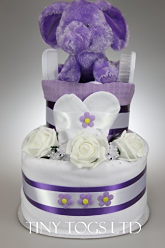 Unisex Baby Boy Girl Two Tier Nappy Cake with Baby Elephant New Born Baby Shower Gift