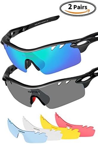 Polarized Sunglasses Mens Sunglasses 2 Pairs Sports Sunglasses with 4 Interchangeable Lenses, Tr90 Unbreakable Sunglasses for Men Women Cycling Driving Running Golf Outdoor Sunglasses