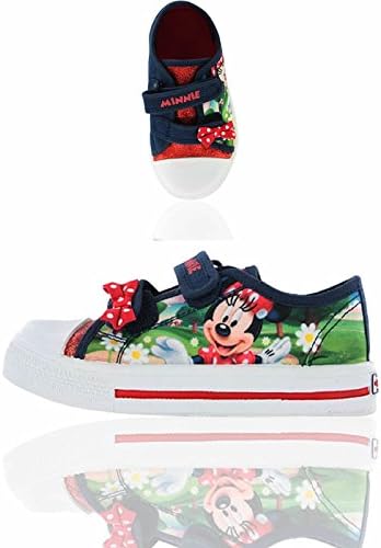 GIRLS DISNEY MINNIE MOUSE RED/NAVY GLITTER CANVAS VELCRO PUMP TRAINER SHOES 4-10 (UK 6 Infant, Navy/Red)
