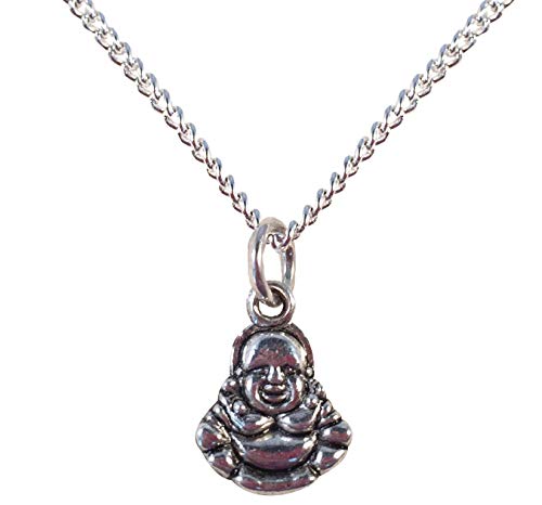Vilda JewelleryBUDDHA Pendant Necklace - Silver Tone Charm on 16 Inch Silverplated Curb Chain