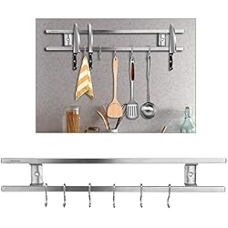 OUNONA Barre Magnétique Porte Cuteau Magnétique Barre Aimantée Pour Outils Cuisine Rail Magnétique Avec 6 Crochets Amovibles