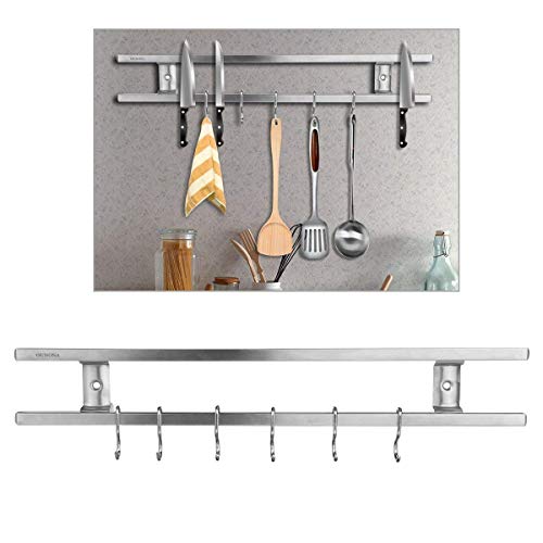 OUNONA Barre Magnétique Porte Cuteau Magnétique Barre Aimantée Pour Outils Cuisine Rail Magnétique Avec 6 Crochets Amovibles