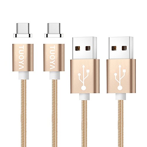 [Die neue Version]Magnet USB C Kabel auf USB 3.0 A- Lebenslange Garantieserie -TUOYA Magnetisches USB-C Ladekabel- Fast Charging-Magnetisches Type C Ladekabel Kabel - Type C Datenkabel Hochwertig mit LED Statusanzeige für Android Smartphones OnePlus 3 Huawai Mate Honor Google Pixel Nexus HTC Xperia Samsung Galaxy Type-C-Geräten (2*Pack Gold)