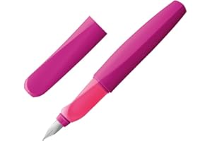 Pelikan 804189 - Pluma estilográfica Twist cartucho de tinta azul incluido, mango ergonómico, para usuarios diestros y zurdos, uso escolar, punta de acero M, Fucsia