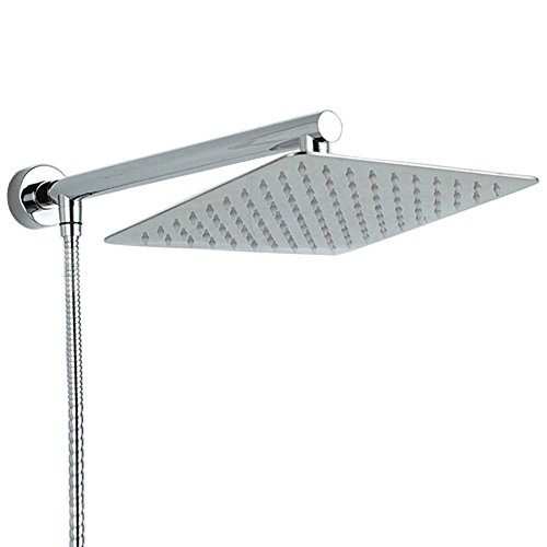 Aothpher Verchromt，Edelstahl Wand Einbau Duschkopf Regenbrause Regendusche Duschsystem mit 40cm Messing Duscharm，20X20cm Ultradünner quadratischer Edelstahl 304 Duschkopf und 150cm Edelstahl Brauseschlauch