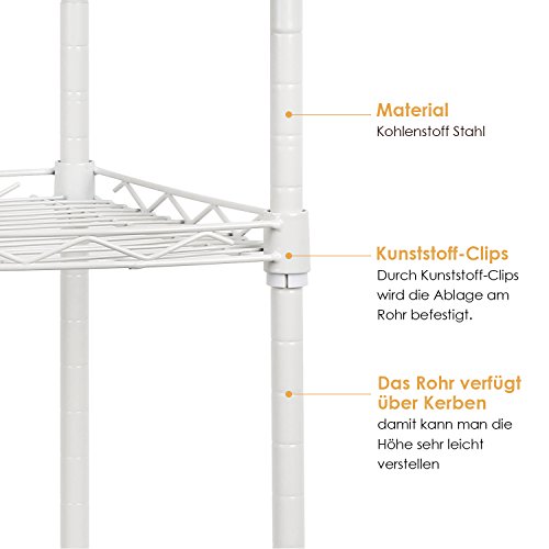 HOMFA Eckregal metall Küchenregal Badregal Standregal aus mentall Material höhenverstellbar 4 Ablagen 30x30x90cm belastbarkeit 100kg Weiß - 4