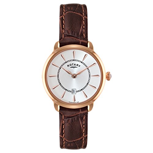 Rotary Women's Quartz Watch with White Dial Analogue Display and Brown Leather Strap LS02919/03