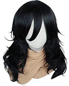 Anogol Hair Cap + Anogol Hair Cap+Cosplay Wig Long Wavy Bangs Synthetic Hair Black Wigs For Women