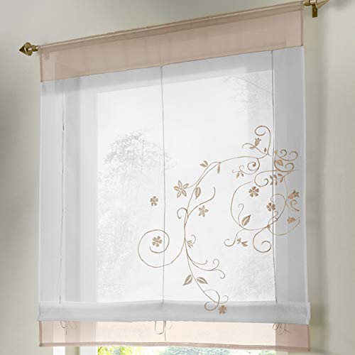 Hihoddy - Cortina de Gasa Semitransparente con Dobladillo para Barra de Cortina con Bordado Romano para Sala de Estar o Dormitorio, poliéster, Arena, Width 60cm / Height 120 cm