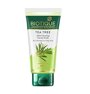 Biotique Tea Tree Skin Clearing Normal to Oily Skin Face Wash, 150 ml | Treats Acne, Pimples, Clear Skin | Paraben & SLS Free