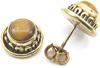Studs brass with tiger eye 11 mm x 11 mm