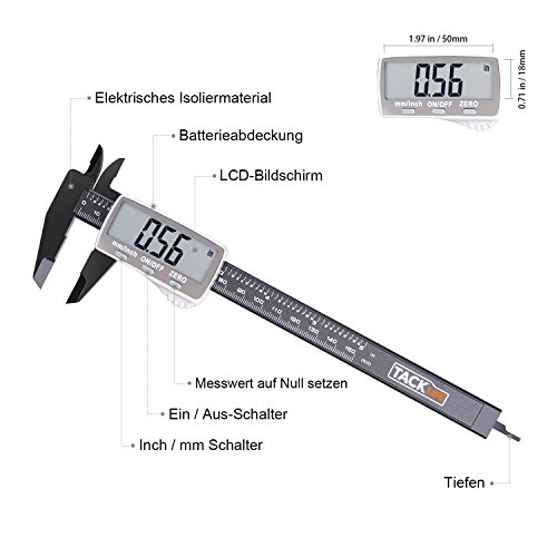 Tacklife -DC01- Klassischer Digitaler Messschieber 150mm / 6-Zoll mit großem LCD-Display für Außen-, Innen- und Tiefenmaß - 2