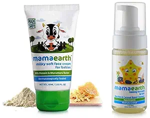 Mamaearth Milky Soft Natural Baby Face Cream For Babies 60Ml&Mamaearth Foaming Baby Face Wash For Kids With Aloe Vera And Coconut Based Cleansers, 120 Ml