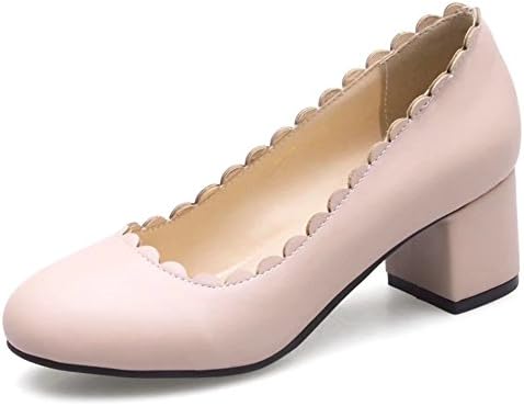 KingRover Women's Chunky Low Cute Scallop - Casual Block Heel Shoes - Work Dress Court Shoes
