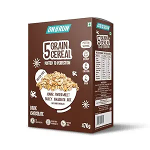 ON THE RUN 5 Grain Cereal Dark Chocolate with Jowar, Ragi, Amaranth, Pumpkin, Watermelon,Sunflower seeds & Kakvi, 470g