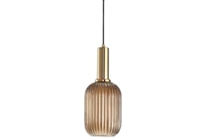 HJXDtech - Suspension Luminaire Industrielle Vintage en Verre Nervuré,Plafonnier avec fini en laiton poli Lustre,Suspension Lampe de Salle à Manger Cuisine Salon Chambre (Ambré, 13CM)