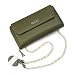 Produktbild Geldbörse Damen Leder Brieftasche mit eingearbeiteter Kette, Lang Portmonee Clutch Handy Geldbeutel Reißverschluss, Multifunktion Portemonnaie Schutz Hülle für Samsung iPhone Huawei Telefon (Grün)