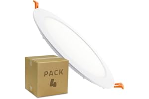 LEDKIA LIGHTING PACK Dalle LED Downlight Spot Encastrable Ronde Extra-Plate 12W (4 Un) Blanc Neutre 4000K - 4500K 120º