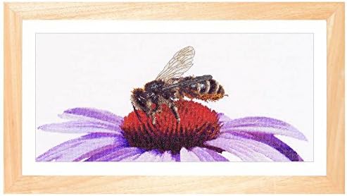 Thea Gouverneur - Counted Cross Stitch Kit - Embroidery Kit - 549 - Pre-Sorted DMC Threads - Bee on Echinacea - Linen - 8.3 x 17.7inch - DIY Kit