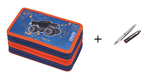Preisvergleich Produktbild Tripledecker Federtasche / Federmappe / 31tlg. gefüllt / "Monster Truck" + LED Touchpen Kugelschreiber