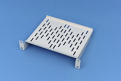 10″ Fachboden 1 HE für Netzwerkschrank 200mm tief, bis 16kg RAL 7035 Lochblech - 3