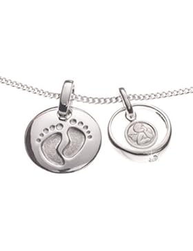 Schmuck Klein Taufset Anhänger Fußabdruck mit Taufring Schutzengel Zirkonia inkl. Panzerkette 38 cm 925/- Sterling...