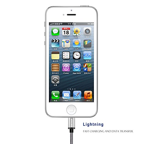 BONUSIS 1,2 m/Sandsackset 3 in 1 Geflochten Ladekabel für alle mobile Geräte – Laden Ihre Geräte Drei AT A TIME. – Android, Windows, Blackberry, Apple Handys und Tablets, silber, Type C + Micro + Lightning - 4