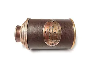 L A 7.5 inch Telescope Brass Victorian Marine 1915 - with Brown Leather (Brown Antique, 3 Folding Shafts, Sunshade on Object Lens)