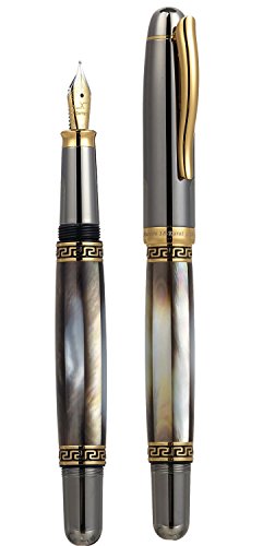 Xezo Tahitian Black Mother of Pearl, Tungsten Metallic Finish Medium Fountain Pen